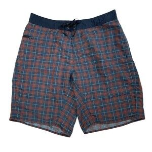Patagonia Vintage Board Shorts Mens 38 Blue Plaid Wavefarer Swim Surf Trunks 80s